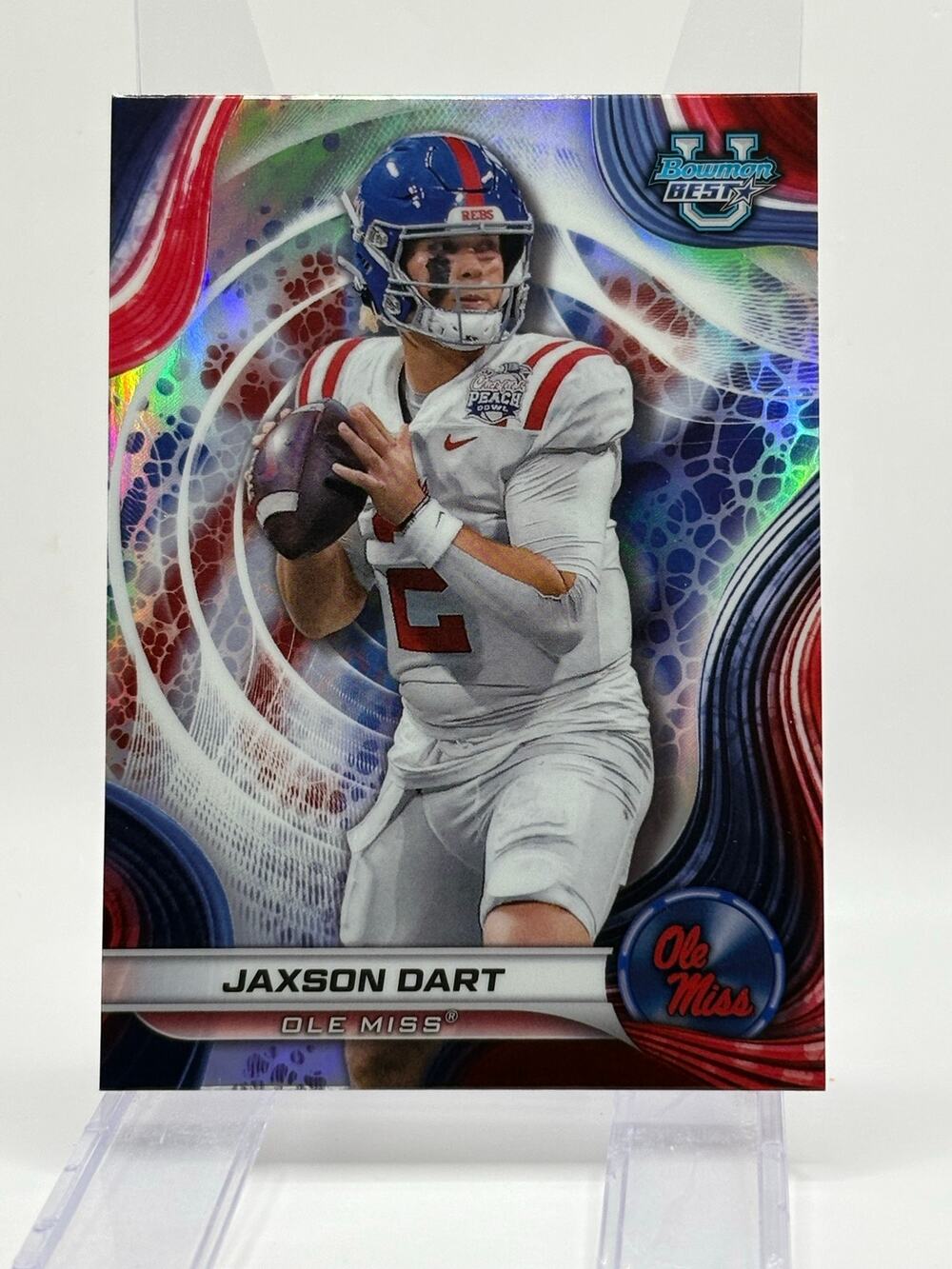 2024 Bowman’s Best University Jaxson Dart Refractor Ole Miss New York Giants